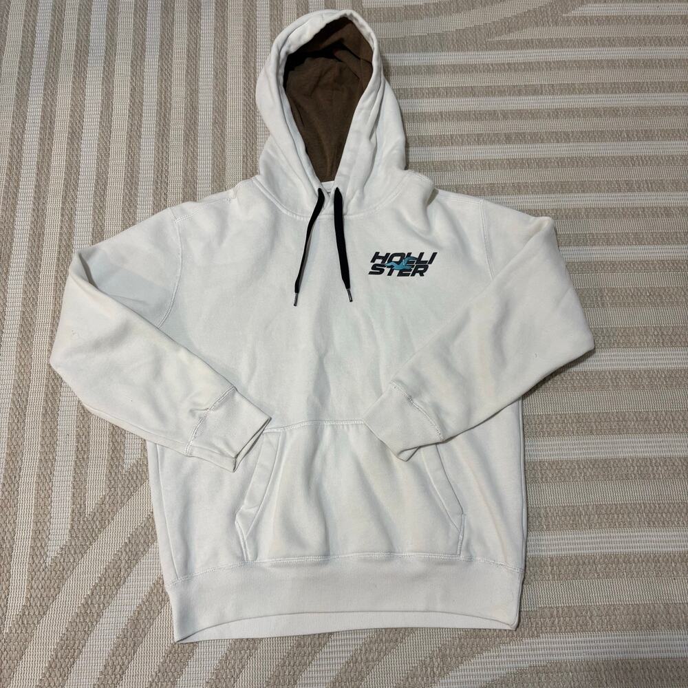 Hollister Men's Y2K Hoodie Sweatshirt Small White Skater